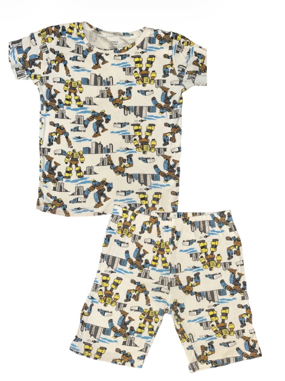 Carter's Cream Robot Print Pajama Set with Blue and Yellow Accents